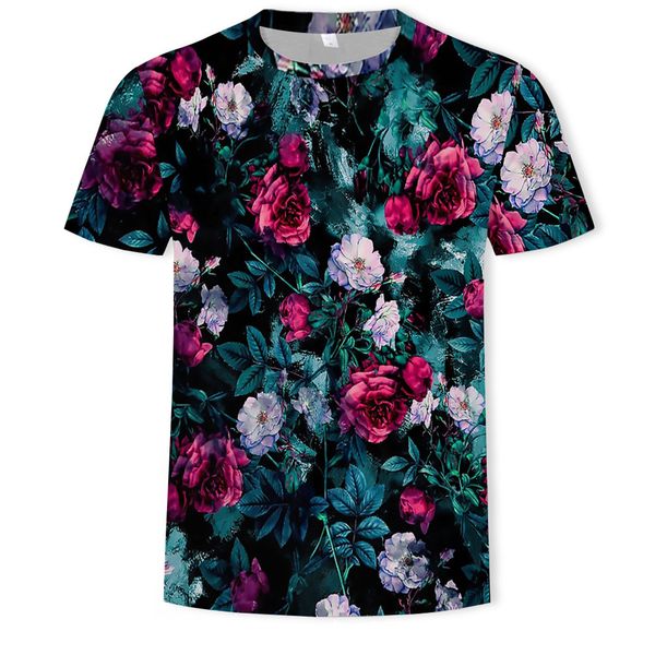 

mens designer flower digital printing loose casual round collar short sleeve t-shirt, White;black