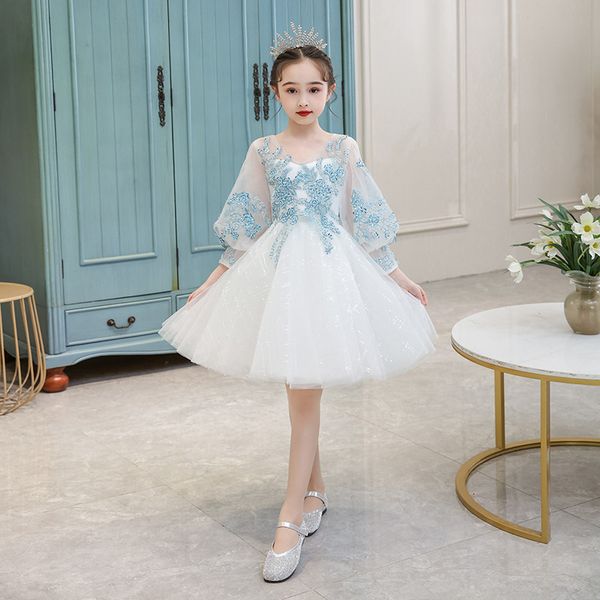 

2020summer spring elegant children girls fashion sequined v-neck birthday wedding party princess fluffy dress kids teens dress, Red;yellow