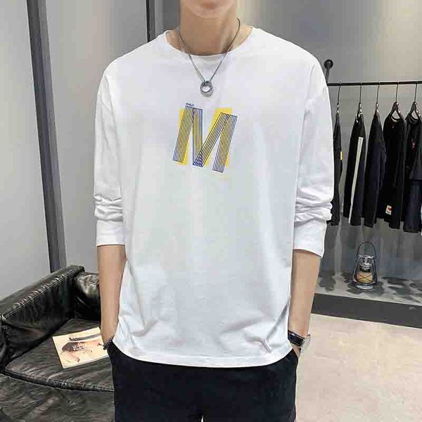 

мужские футболки с буквой м pattern mens casual рубашки с длинными рукавами тонкий мода весна осень crew neck мужская одежда плюс размер m-5, White;black