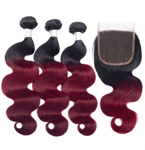 Бразильский ombre 1b / 99J волна тела человеческие волосы плетения с кружевной замыканием человеческих волос плетение омбула цветные наращивания волос