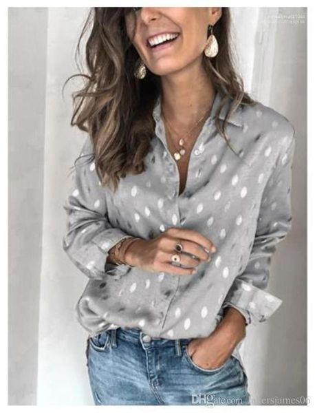 

long sleeve fashion casual famale shirt spring designer womens new polka dot shirt lapel neck, White