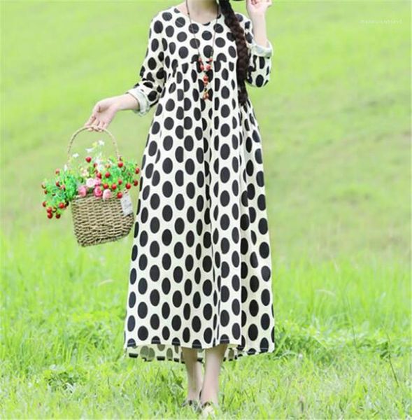 

womens dress designer plus size womens autumn dress fashion long loose bohemian dresses classic polka dot, Black;gray