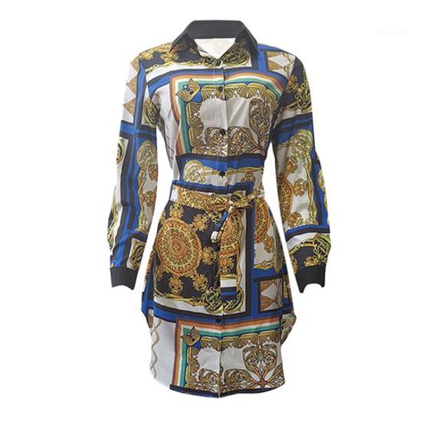 

casual belt clothing female women printed shirt dress designer single buttlefly sleeves party dresses button bow, White;black