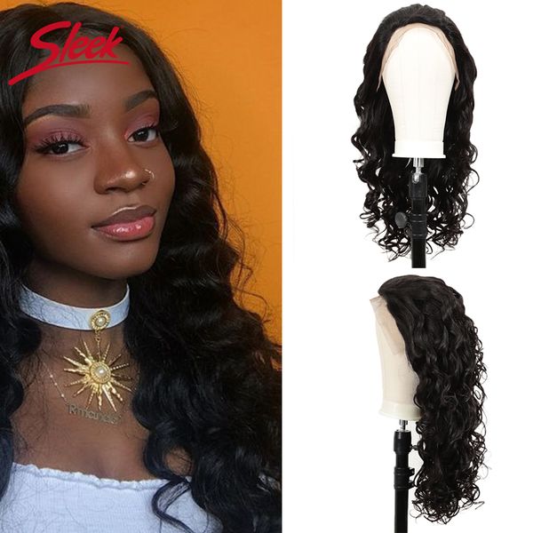 

sleek 13x4 lace front human hair wigs loose human hair wigs 100% remy brazilian natural loose wave lace short, Black;brown