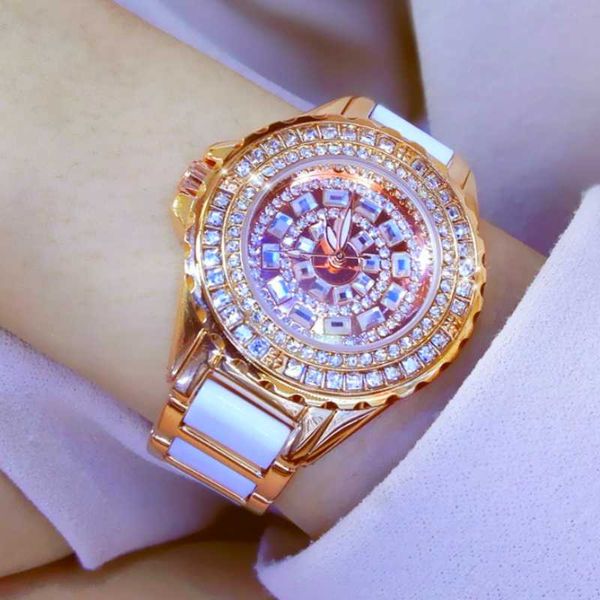 

2020 wrist watch for women white ceramic band ladies watch quartz fashion women watches rhinestones black bs, Slivery;brown