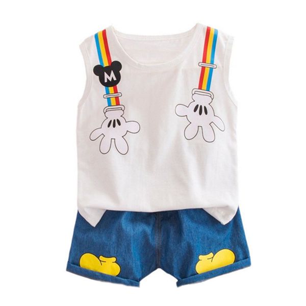 

baby boys girls clothing sets infant newborn boy clothes t-shirt + short jeans 2pcs outfits summer bebes clothing tracksuit, White
