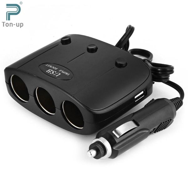 

b04 3 ways car auto cigarette lighter sockets splitter power adapter dual usb charger for samsung phone black & white