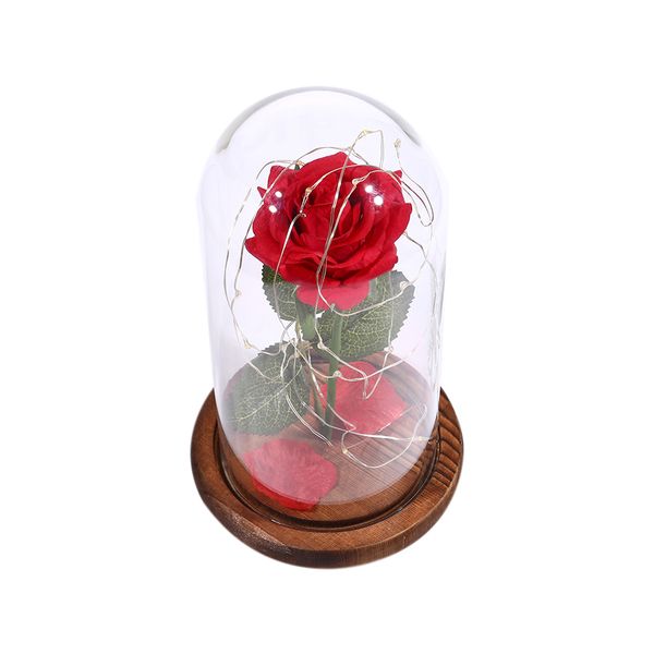

artificial rose flower with glass cover for wedding party valentine's gift remote control usb rechargeable led string lamp light