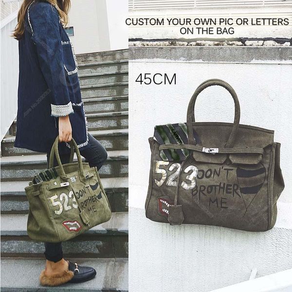 

2018 pop art women canvas handbag lock hasp 45cm big graffiti design bolsa feminina designer handbag men messenger bags