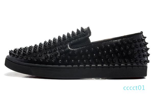 

luxury designer brand red bottoms men women studded spikes flats shoes wedding party lovers genuine leather casual sneakers ct01, Black