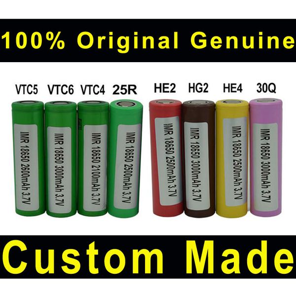 

100pcs 100% inr 25r 30q vtc4 vtc5 vtc6 he2 he4 hg2 18650 battery 2100mah 2500mah 2600mah 3000mah 3.7v rechargable lithium