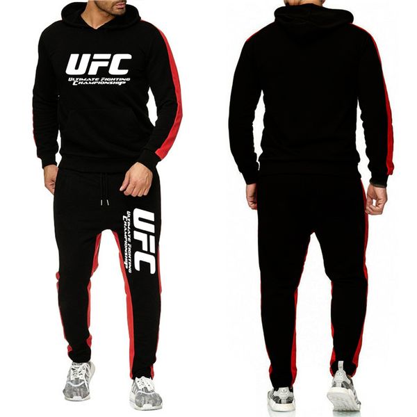 

ucf ultimate fighting championship mma tracksuit fashion long sleeve sportswear two piece sets fleece thick hoodie+pants pullover hoodie, Gray