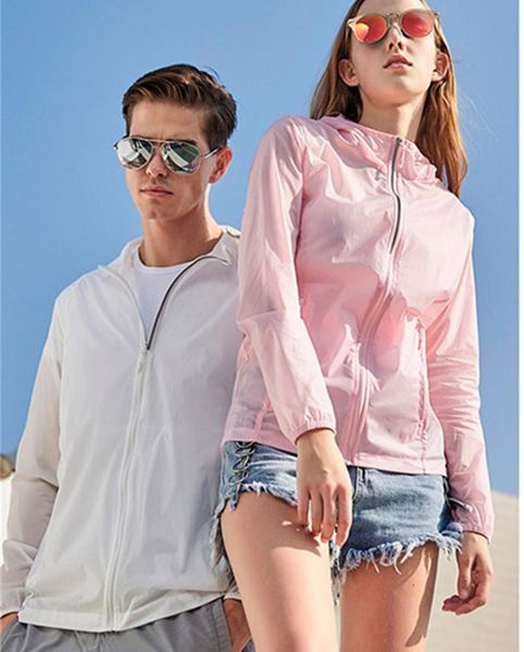 

summer anti uv sun-proof jacket long sleeve sun protective skin coat overshirt hooded outerwear men women jacket designer, White