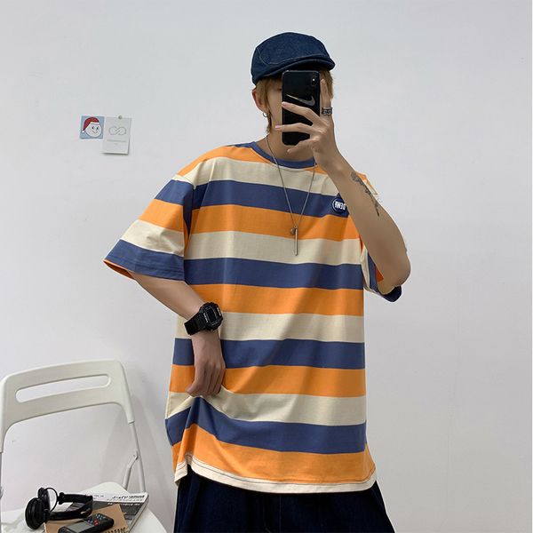 

мужская футболка летняя полосатый с коротким рукавом футболка мужского сыпучего student base shirt стрит street hip hop свободном, White;black