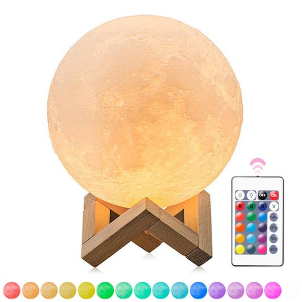 

rechargeable 3d print moon lamp dimmable magical led luna night light usb charging 2/16 color change touch control home decor