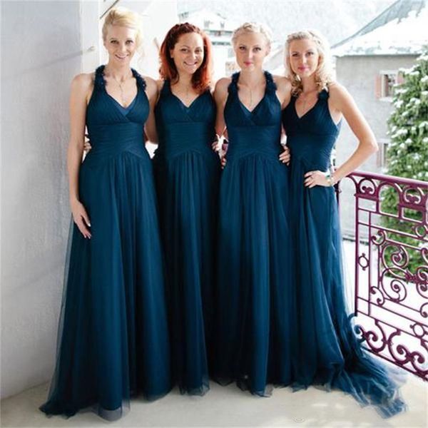 2020 Modern Teal Country Cheap Long Bridesmaid Dress Halt With