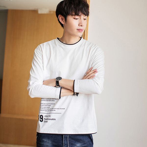 

2019 spring and autumn new style men's t-shirts teenager solid color t-shirt ins korean-style long-sleeved t-shirt men's popular, White;black