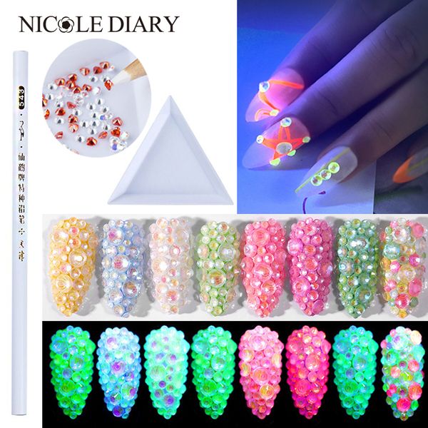 

nicole diary luminous crystal rhinestone mixed size ss6-ss20 nail art decorations 3d glitter jewelly glow in the dark ornaments, Silver;gold