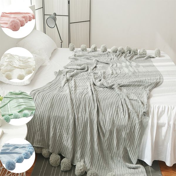 

cotton knitted blanket ball fleece blankets for bed cover 5 colors soft throw air conditioner blanket sleeping bedspread bedding