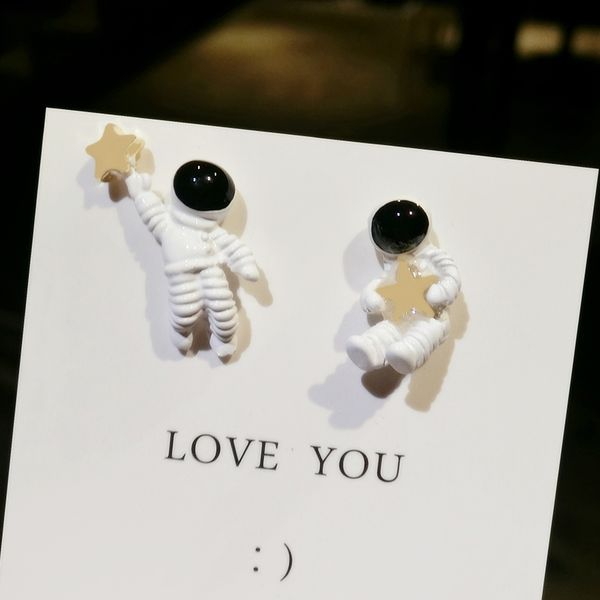 

xinwei wholesale asymmetric pentagram contracted earrings ladies earrings space astronauts small stud woman, Golden;silver