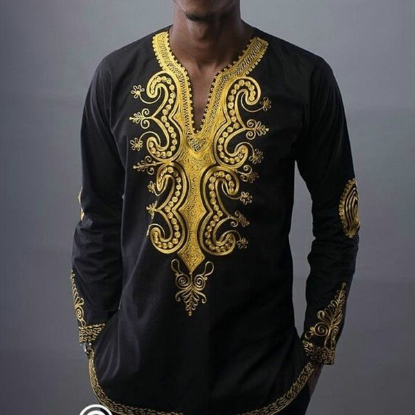 

african clothing african dashiki african national style printing v-neck long sleeve t-shirt men's shirt plus size, White;black