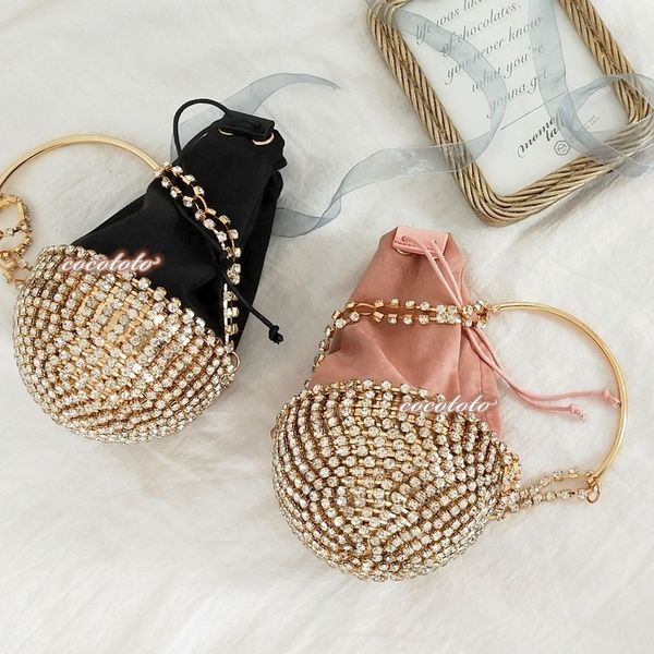 

2020 new style western style man-made diamond handbag metal round ball bucket bag