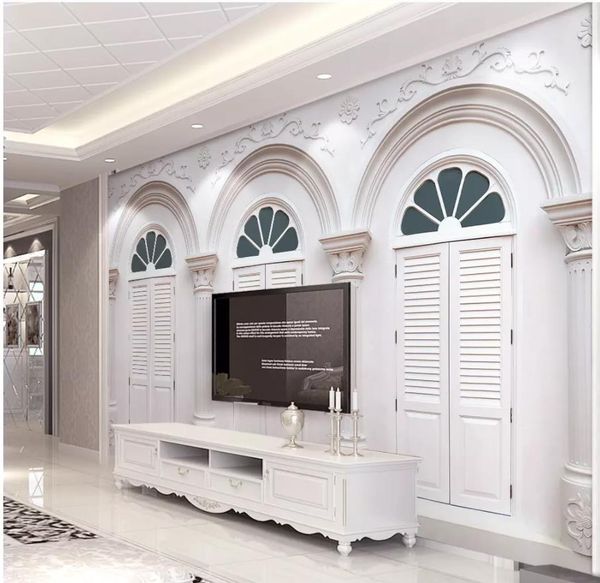 

roman column arch 3d carved simple european tv background wall modern living room wallpapers