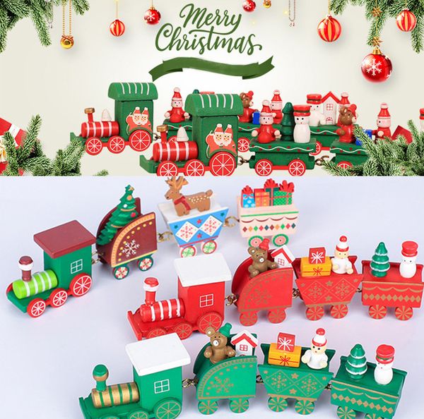 

christmas decorations for home kid gift wood train painted ornament santa/bear/snowman children toys navidad new year accessory