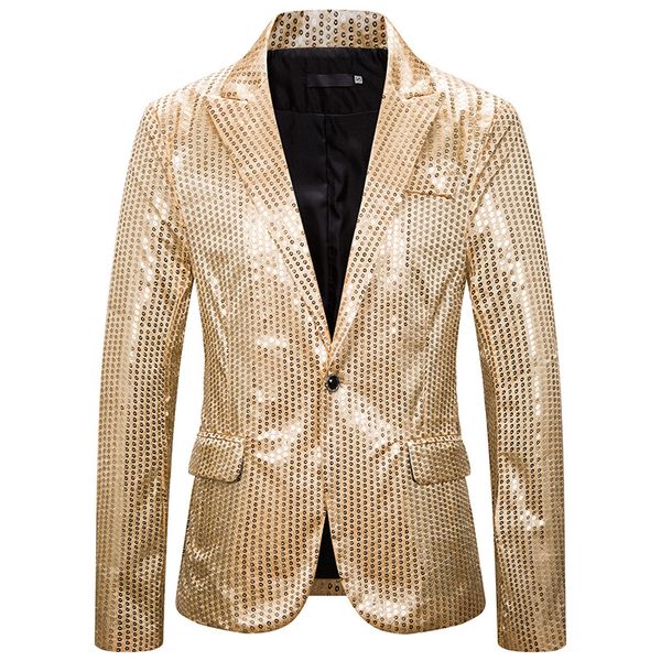 

shiny gold sequin glitter one button blazer jacket men nightclub prom suit blazer men costume homme stage singers blazers male, White;black