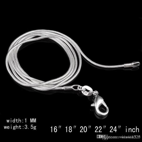 

big promotions 925 silver plate smooth snake chain necklace lobster clasps chain jewelry size 1mm 16inch --- 24inch