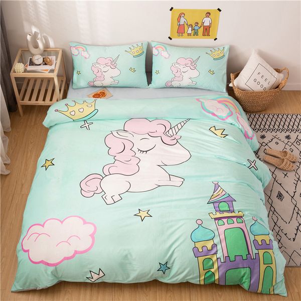 Lovely Cartoon Unicorn Printing Fleece Fabric Girl Child Bedding