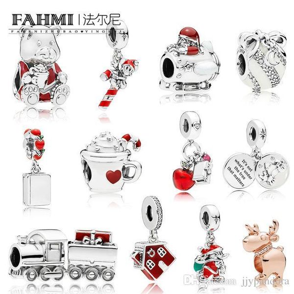 

fahmi 100% 925 sterling silver temperament christmas series santa in space train charm gift bag hanging charm cosy christmas house original, Black