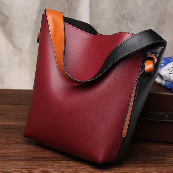 

new leather tote bucket casual fashion shoulder bag vintage simple handbag