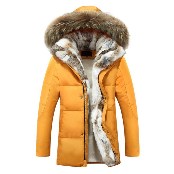 

luxury men down jackets fur collar fashion thick warm parka casual hooded coat snow men winter down jacket coat, Black