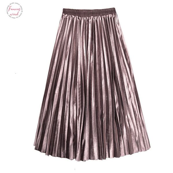 

high waist skirts women metallic champagne pleated women party skirts fashion vintage modern large size 3xl office womens skirt, Black