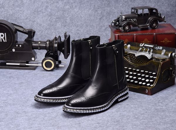 

men boots men pure leather genuine leather trend boots black brown work shoes