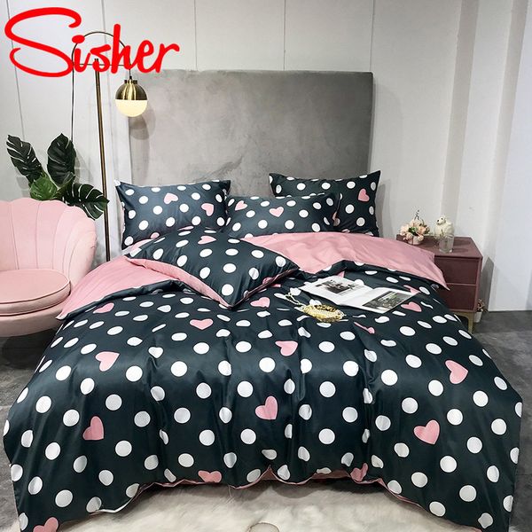 

pastoral bedding set floral wave point black bed linen single double  king duvet cover set 180x220 brief bedclothes