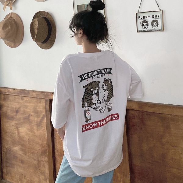 

сыпучие большой короткими рукавами футболки ins модно harajuku стиль хлопка-проложенный одежды подкладка хлопка рубашка хлопок топ женской о, White