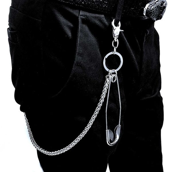 

shank ming fashion punk style key chain metal chain with silver pin ring clip retro trendy pants