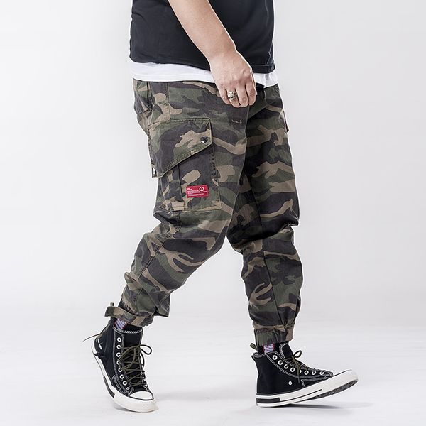 

men's pants 2021 men casual camouflage baggy long cargo loose jogger sweatpants plus large size, Black
