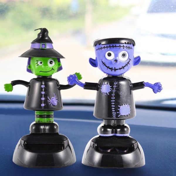 

new solar car decoration automatic swing shaking head ghost doll witch car creative decoration hanging ornaments j3