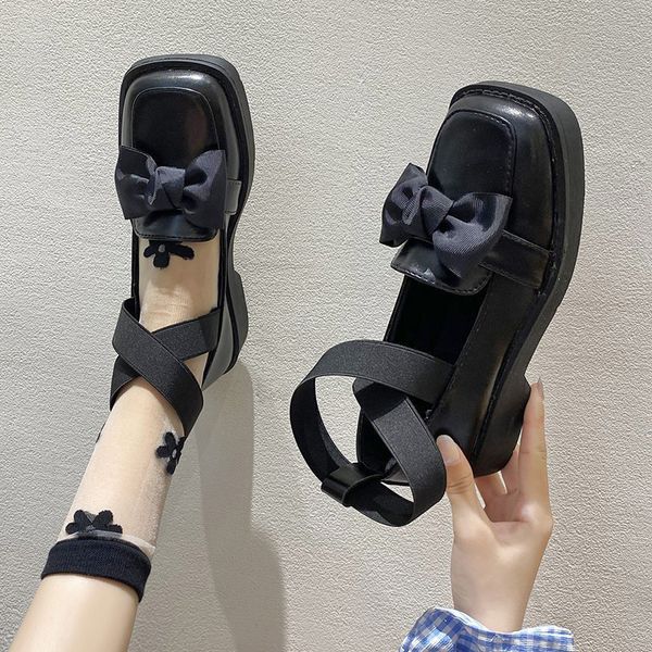 

all-match square toe casual woman shoe women shoes 2020 oxfords women's modis female footwear bow-knot shallow mouth new retro, Black