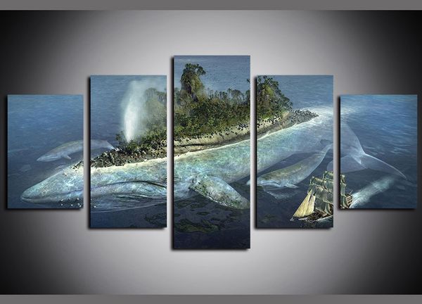 

5 panels canvas wall art sea fish island ship pictures paintings giclee on canvas prints and posters oil paintngs artwork