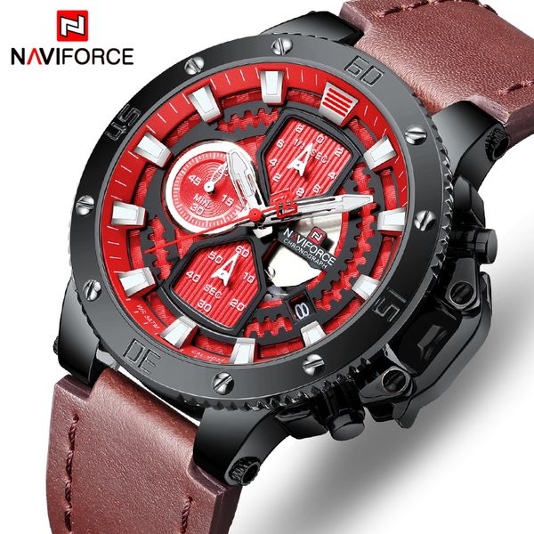 

brand naviforce man watches chronograph sport waterproof clock man watches luxury clock men's analog quartz watch, Slivery;brown
