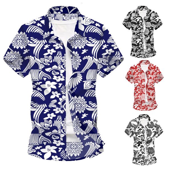 

2020 sandy beach shirt hawaii short sleeve flower shirt male, White;black