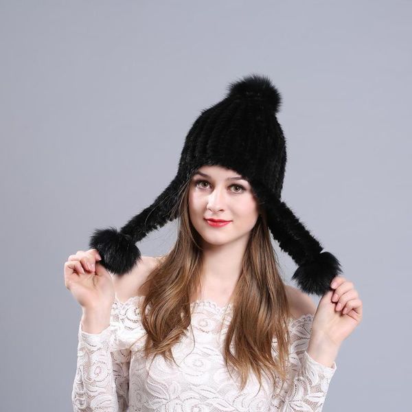 

autumn winter mink hat women fur knitted hat warm fashion ear protection cap authorized strength thickening vender wholesale, Blue;gray