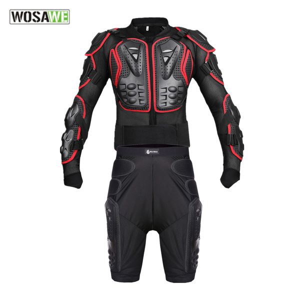 

wosawe men black red motorcycle jackets sets protection motocross clothing moto chest back support clothes armor hip protector