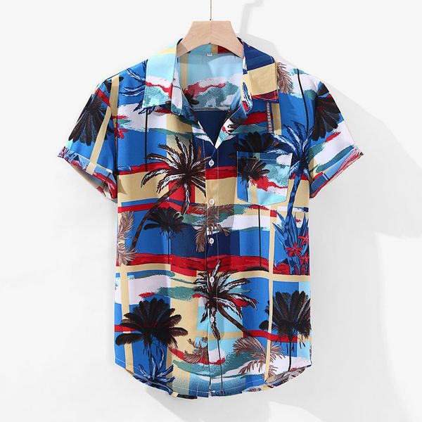 

coconuttr tree men shirt printed shirts summer beach hawaiian shirts loose streetwear short sleeve casual buttons camisas hombre, White;black
