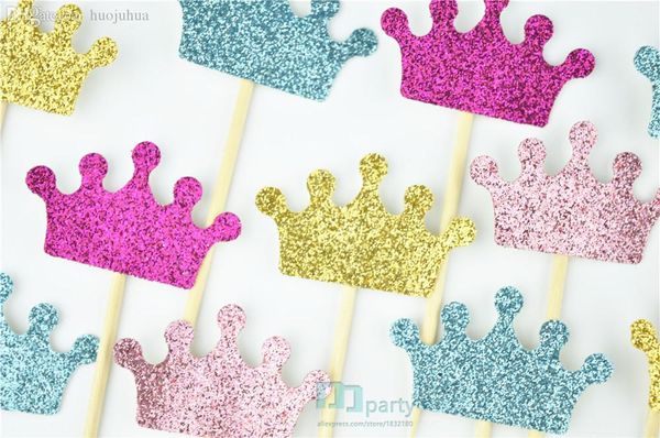 2019 Wholesale Crown Cupcake Toppers Glitter Crowns Princess