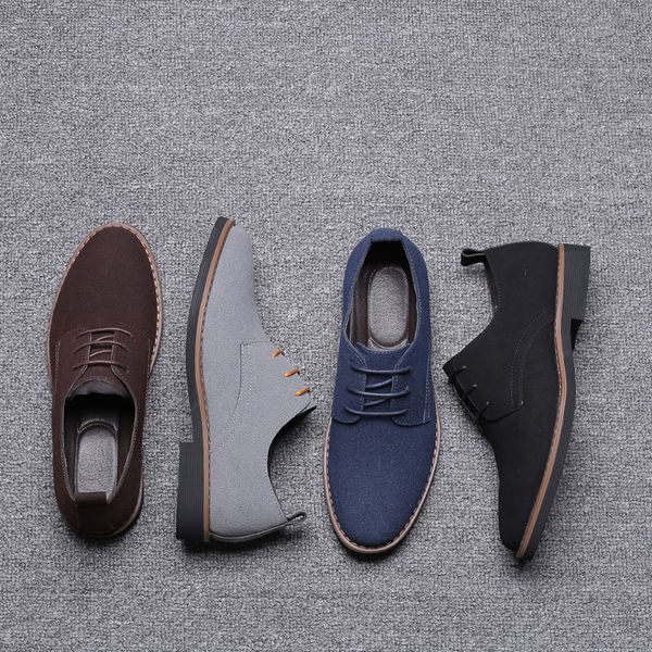 

2019 men's fashion suede soft leather casual shoes men flats lace up male oxfords men comfortable leather shoes 4 color, Black
